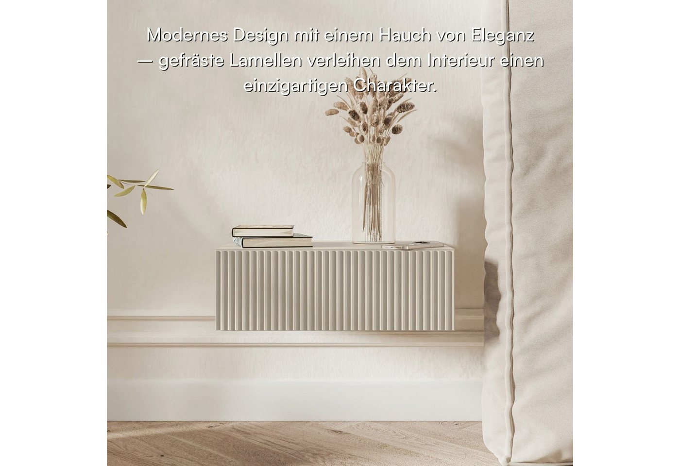 Selsey Nachttisch VARIMIS, mit Schublade und geriffelter Front, 50 cm, Greige – Bild 5 von 5