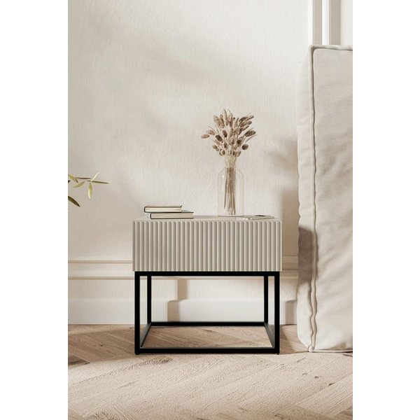 Selsey Nachttisch VELDIO, mit Schublade, gefräster Front und Metallbeinen, 50 cm