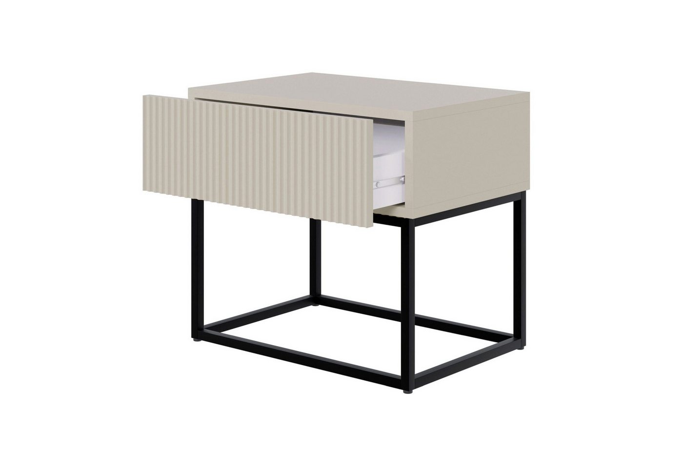 Selsey Nachttisch VELDIO, mit Schublade, gefräster Front und Metallbeinen, 50 cm – Bild 3 von 5
