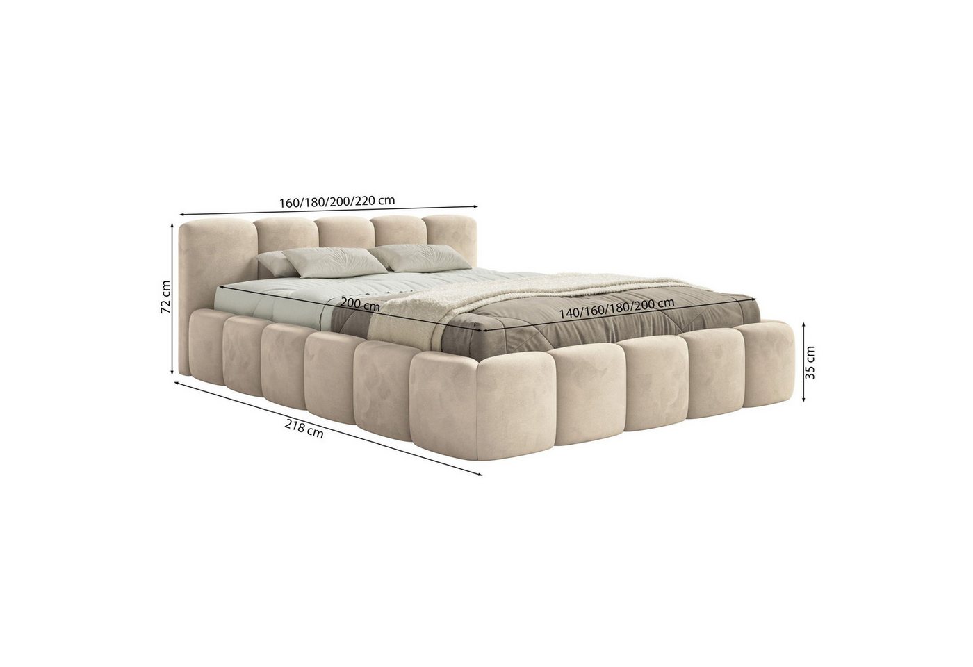 Selsey Polsterbett CLOUDY LOW, Bouclé, Chenille oder Velours, mit/ohne Bettkasten, 140–200 cm – Bild 5 von 5