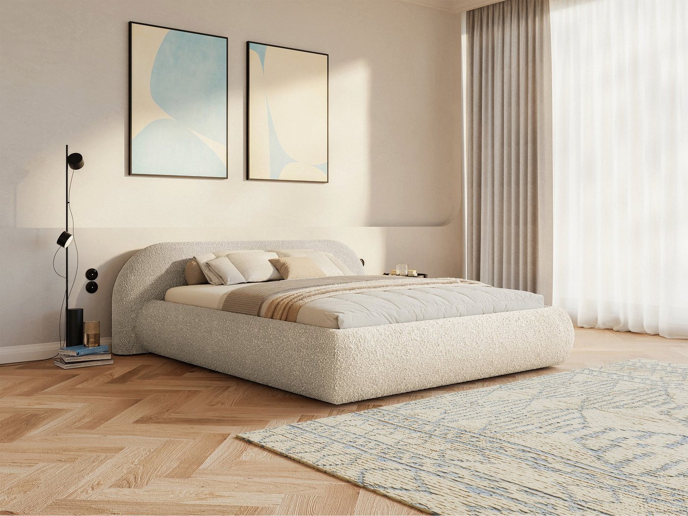 Selsey Polsterbett SHELS LOW, mit Rolllattenrost, Kopfteil und Bouclé, 140, 160, 180, 200 cm – Bild 2 von 5