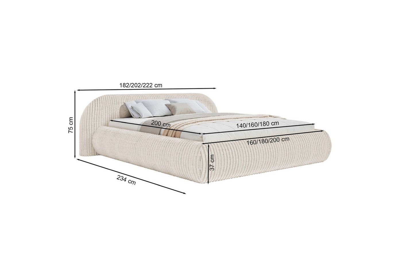 Selsey Polsterbett SHELS LOW, mit Rolllattenrost, Kopfteil und Bouclé, 140, 160, 180, 200 cm – Bild 4 von 5
