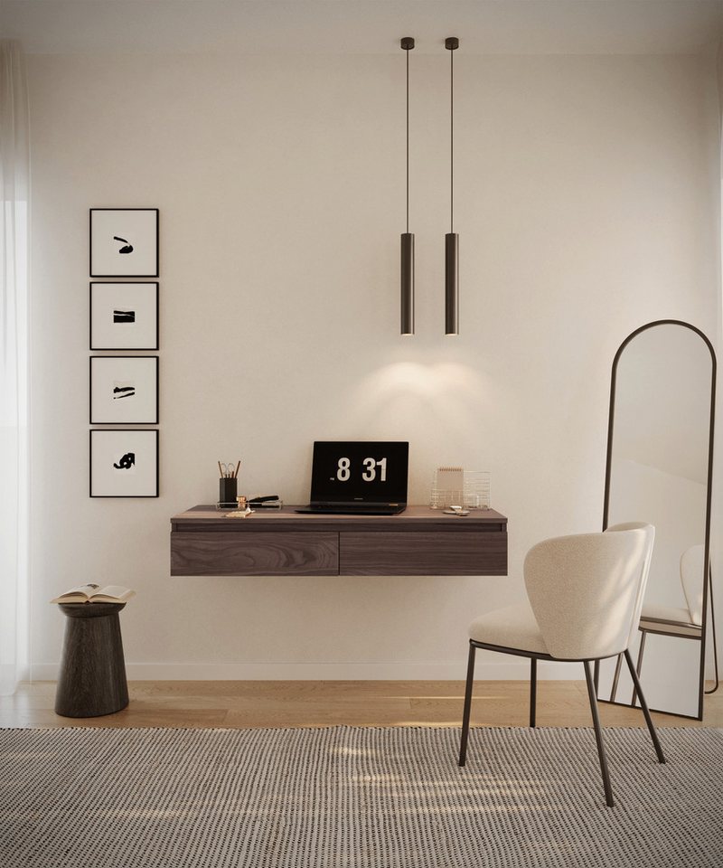 Selsey Schminktisch BEMMI, Hängeschreibtisch Schminktisch mit 2 Schubladen 120 cm breit – Bild 2 von 5