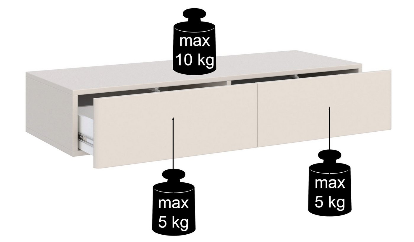 Selsey Schminktisch OLIO, Wandhängender Schminktisch mit 2 Schubladen, 110 cm breit – Bild 5 von 5
