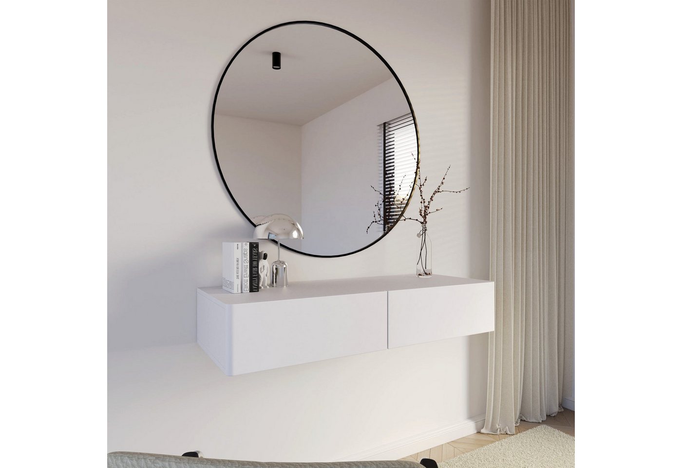 Selsey Schminktisch OLIO, Wandhängender Schminktisch mit 2 Schubladen, 110 cm breit – Bild 2 von 5
