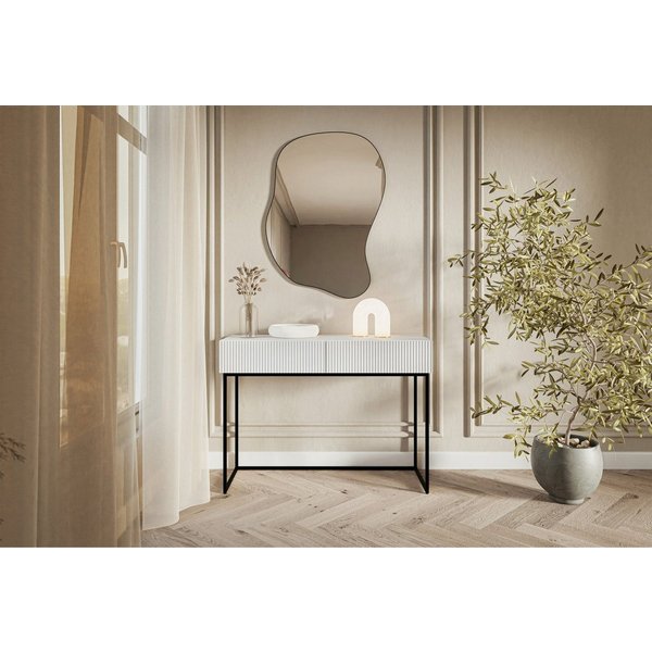 Selsey Schminktisch VELDIO, 2 Schubladen mit geriffelten Fronten, Metallgestell, 110 cm breit