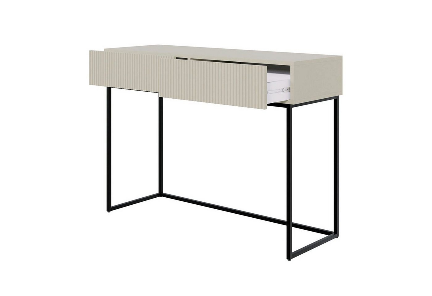Selsey Schminktisch VELDIO, 2 Schubladen mit geriffelten Fronten, Metallgestell, 110 cm breit – Bild 3 von 5