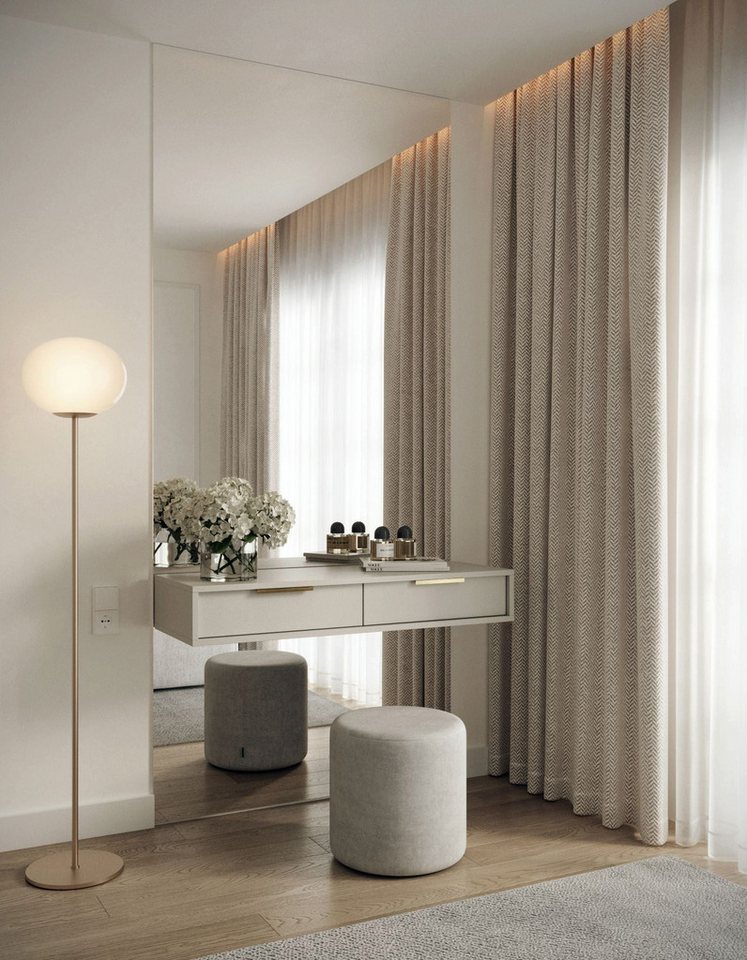 Selsey Schminktisch VIVIARO, Hängend mit 2 Schubladen, 110 cm, Kaschmirgrau, goldene Griffe – Bild 2 von 5