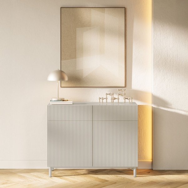 Selsey Sideboard VELDIO NEW, Sideboard mit Rillenfront – 2 Türen & 2 Schubladen, 100 cm