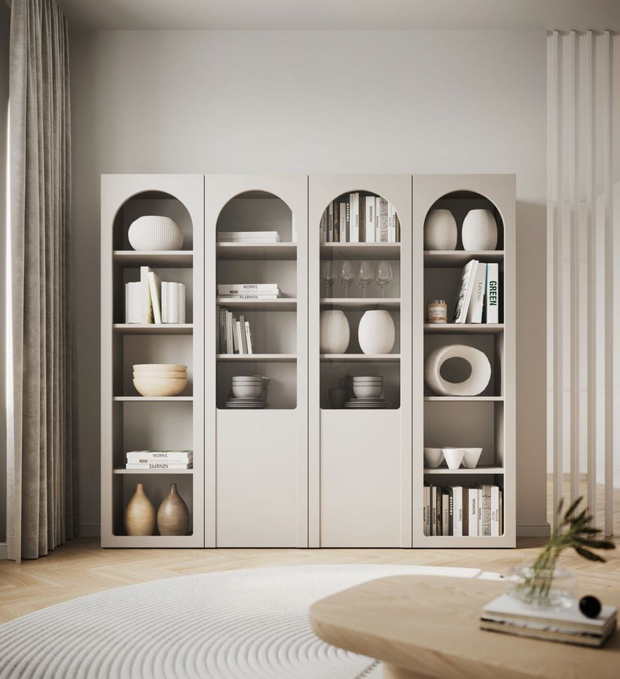 Selsey Standvitrine ARKADIA Vitrine in Kaschmirgrau mit Glasfront & Tip-On-System – Bild 4 von 5
