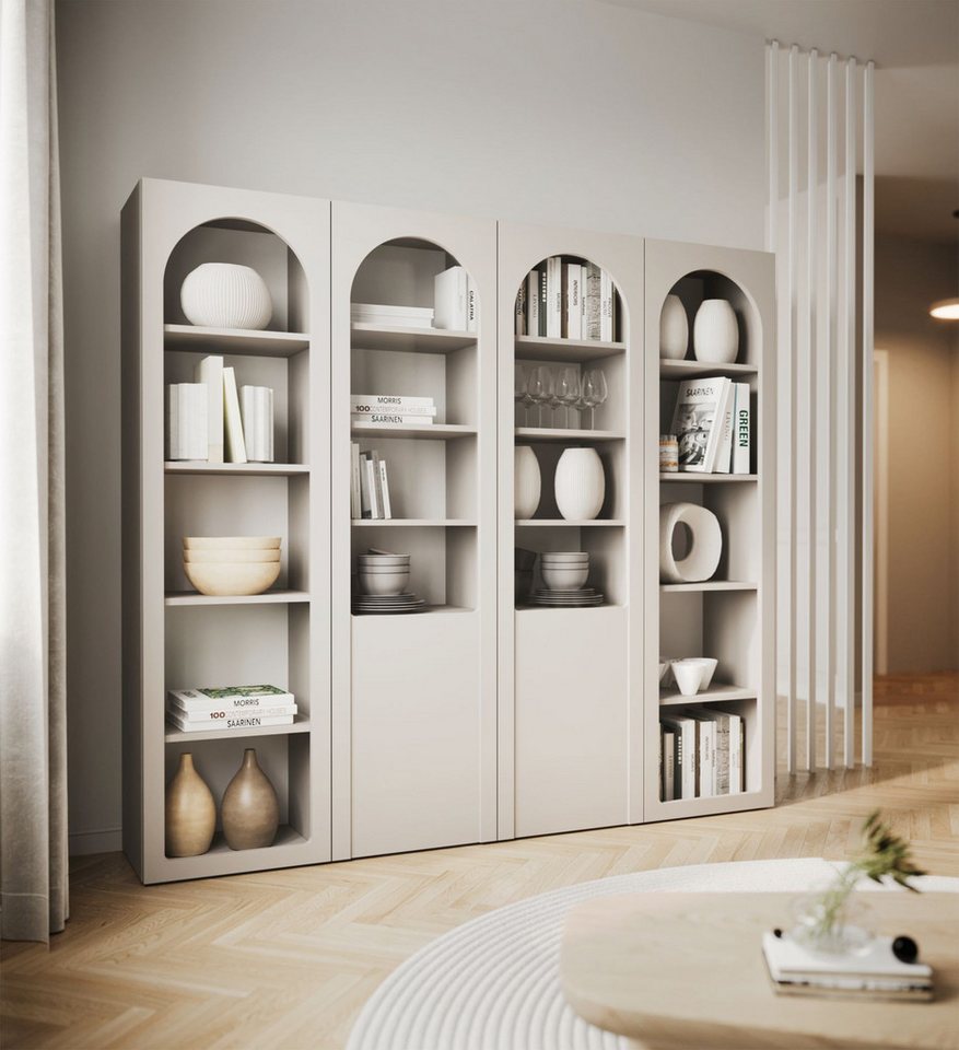 Selsey Standvitrine ARKADIA Vitrine in Kaschmirgrau mit Glasfront & Tip-On-System – Bild 5 von 5