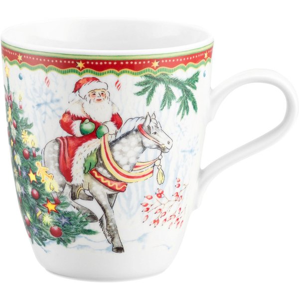Seltmann Weiden Becher Life - Weihnachtsmänner, 1-tlg., Porzellan, Becher mit Henkel 0,40 l und weihnachtlichem Dekor