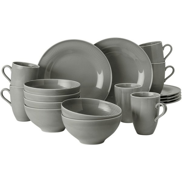 Seltmann Weiden Frühstücks-Geschirrset Beat Perlgrau Frühstücksservice 18tlg., Porzellan