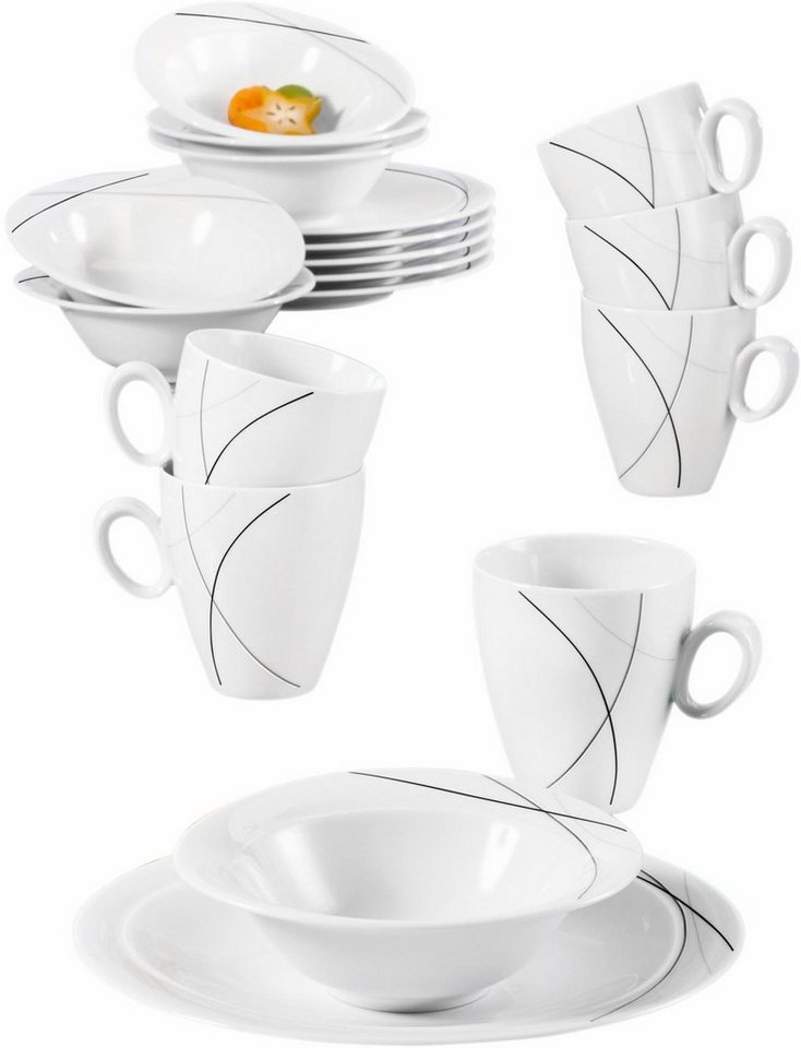 Seltmann Weiden Frühstücks-Geschirrset Service, Trio Highline (Teller, Schale, Kaffeebecher) (18-tlg), 6 Personen, Porzellan, Teller, Becher, Schalen, Made in G – Bild 2 von 5