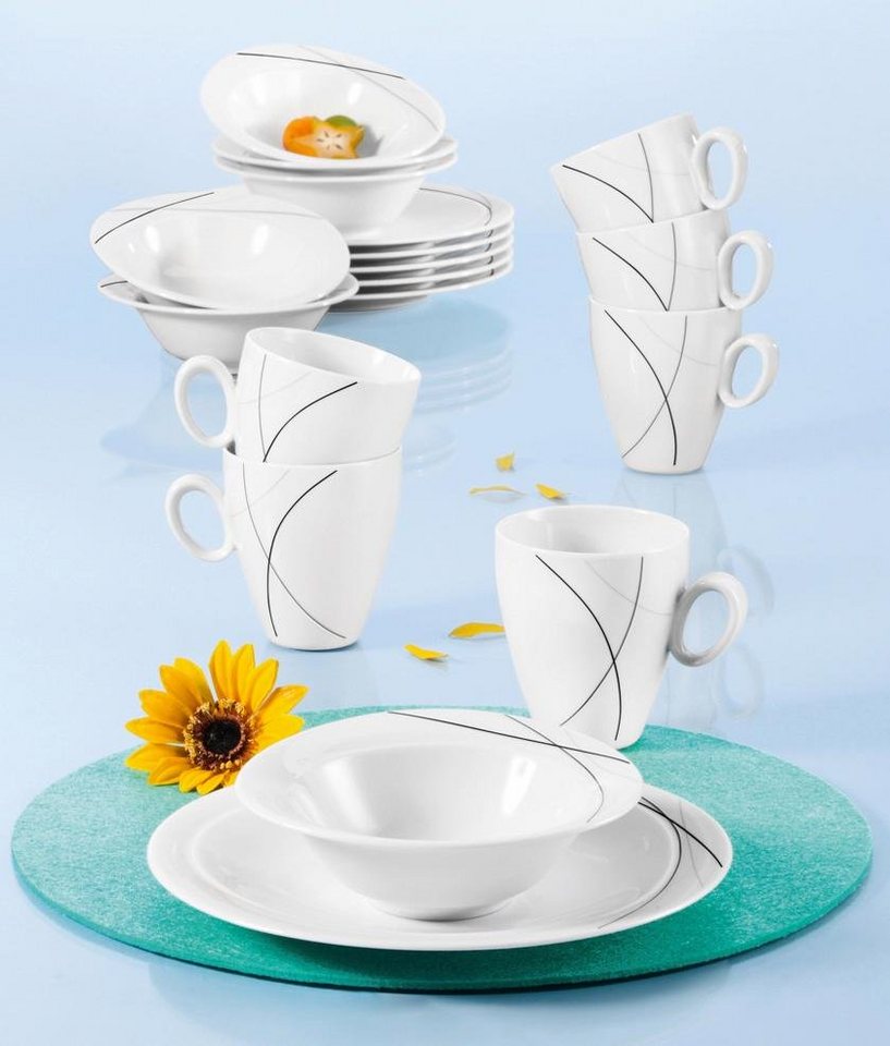 Seltmann Weiden Frühstücks-Geschirrset Service, Trio Highline (Teller, Schale, Kaffeebecher) (18-tlg), 6 Personen, Porzellan, Teller, Becher, Schalen, Made in G – Bild 3 von 5