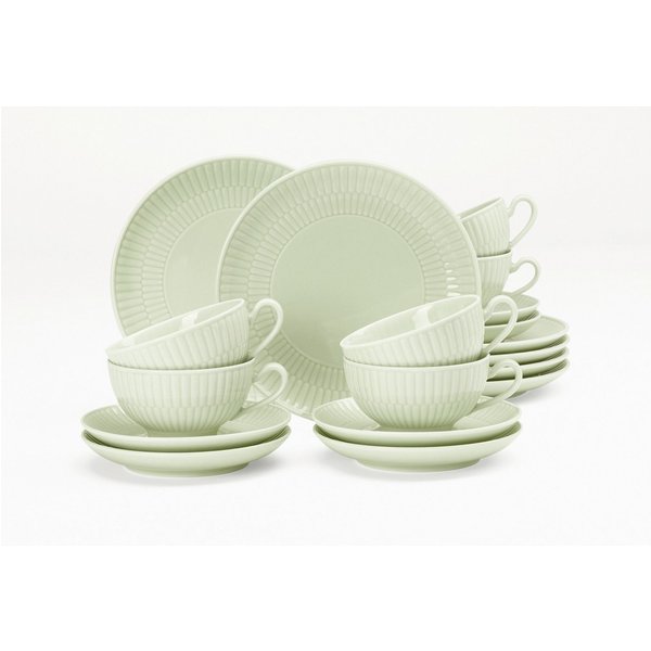 Seltmann Weiden Geschirr-Set Teeservice 18-teilig klein Amina seladon (18-tlg), 6 Personen, Porzellan, Teller, Tassen, grün, Amina