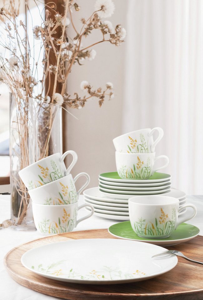 Seltmann Weiden Kaffeeservice Geschirr-Set, 18 Teile, Liberty Meadow Grasses (18-tlg), 6 Personen, Porzellan, Tassen, Untertassen, Teller, Made in Germany, 18 T – Bild 2 von 5