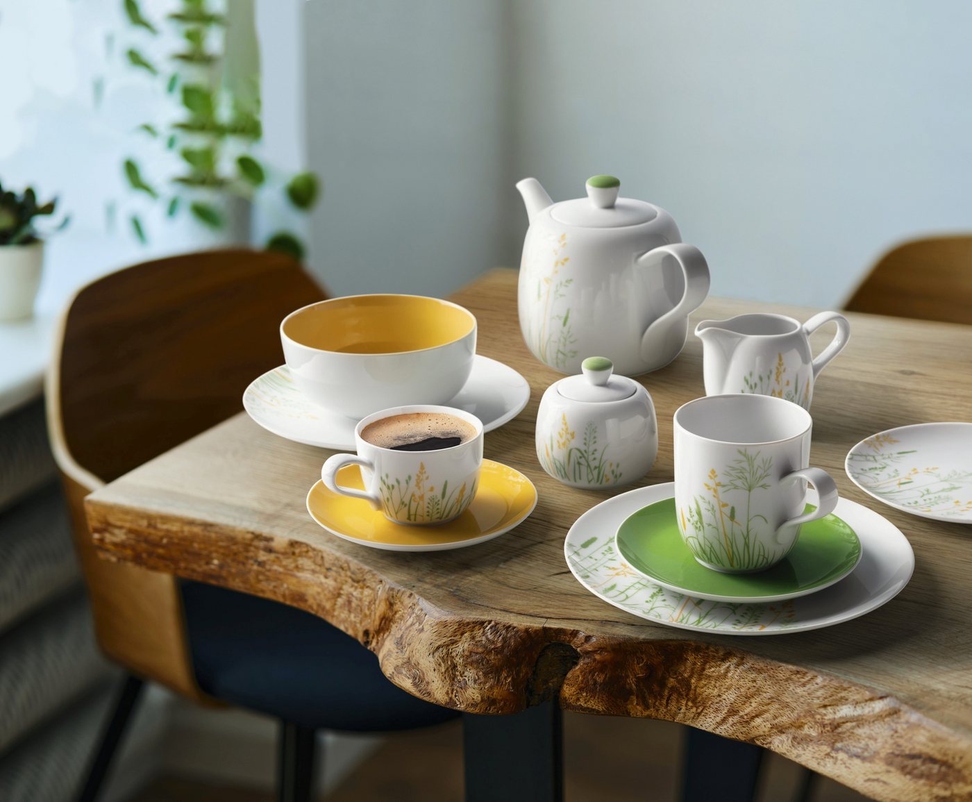 Seltmann Weiden Kaffeeservice Geschirr-Set, 18 Teile, Liberty Meadow Grasses (18-tlg), 6 Personen, Porzellan, Tassen, Untertassen, Teller, Made in Germany, 18 T – Bild 5 von 5