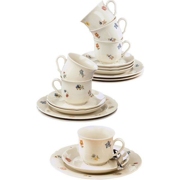 Seltmann Weiden Kaffeeservice Geschirr-Set, Service Marieluise (18-tlg), 6 Personen, Porzellan, Teller, Tasse, Untertasse Made in Germany, 18 Teile, für 6 Perso
