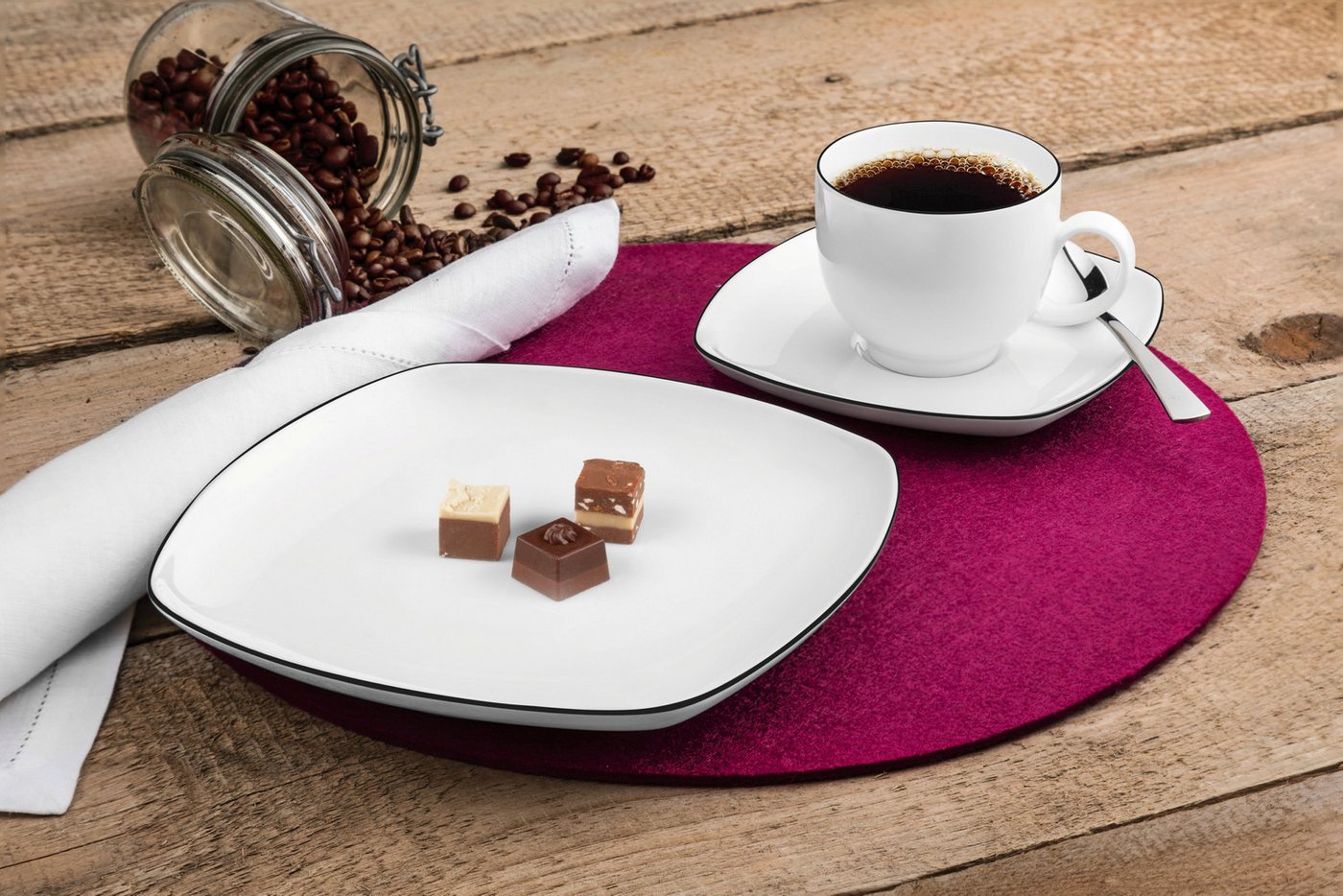 Seltmann Weiden Kaffeeservice Geschirr-Set, Service Lido Black Line (18-tlg), 6 Personen, Porzellan, Tassen, Untertassen, Teller, 18 Teile, für 6 Personen, Made – Bild 2 von 3