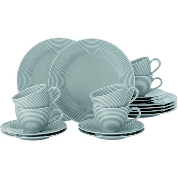 Seltmann Weiden Kaffeeservice Geschirr-Set, Service Beat (18-tlg), 6 Personen, Porzellan, Teller, Tassen, Untertassen, Rillendekor, 18 Teile, für 6 Personen