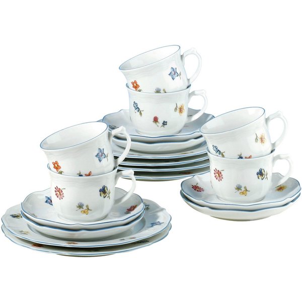 Seltmann Weiden Kaffeeservice Geschirr-Set, Service Sonate Nostalgie (18-tlg), 6 Personen, Porzellan, Tassen, Untertassen, Teller, Made in Germany, 18 Teile, fü