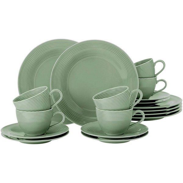 Seltmann Weiden Kaffeeservice Geschirr-Set, Service Beat (18-tlg), 6 Personen, Porzellan, Teller, Tassen, Untertassen, Rillendekor, 18 Teile, für 6 Personen