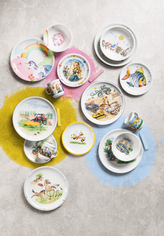 Seltmann Weiden Kindergeschirr-Set Compact Blaulicht, Kinder-Set 3-teilig (3-tlg), 1 Personen, Porzellan, 1x Frühstücksteller 19 cm, 1x Schüssel 16 cm, 1x Beche – Bild 2 von 2