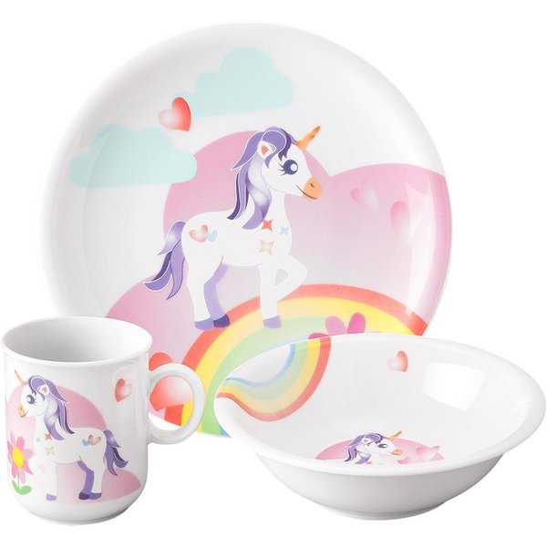 Seltmann Weiden Kindergeschirr-Set Compact Mein kleines Einhorn (3-tlg), 1 Personen, Porzellan, Teller, Schüssel, Becher, Made in Germany, 3 Teile, für 1 Person