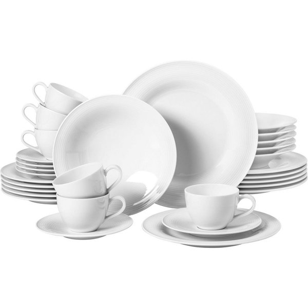 Seltmann Weiden Kombiservice Geschirr-Set, Service Beat (30-tlg), 6 Personen, Porzellan, Geschirr, Teller, Tassen, Rillendekor, 30 Teile, für 6 Personen