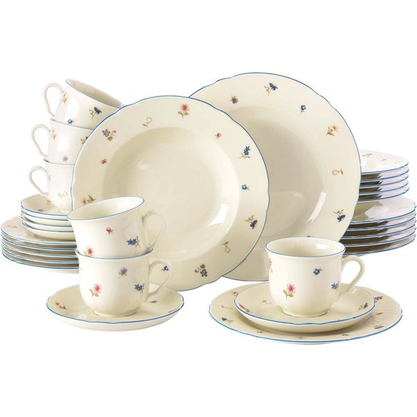 Seltmann Weiden Kombiservice Geschirr-Set, Service Marie-Luise Streublume (30-tlg), 6 Personen, Porzellan, Teller, Tasse, Untertasse, Made in Germany, 30 Teile,