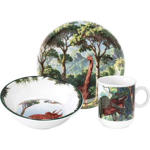 Seltmann Weiden Kombiservice Kinder-Set 3-teilig Compact Dino, Becher, Frühstücksteller, Schüssel (3-tlg), 1 Personen, Porzellan, Becher, Frühstücksteller, Schü