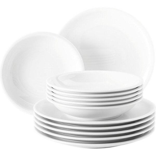 Seltmann Weiden Tafelservice Geschirr-Set Compact (12-tlg), 6 Personen, Porzellan, Teller Set, Geschirr-Set, Teller, weiß, 12 Teile, für 6 Personen