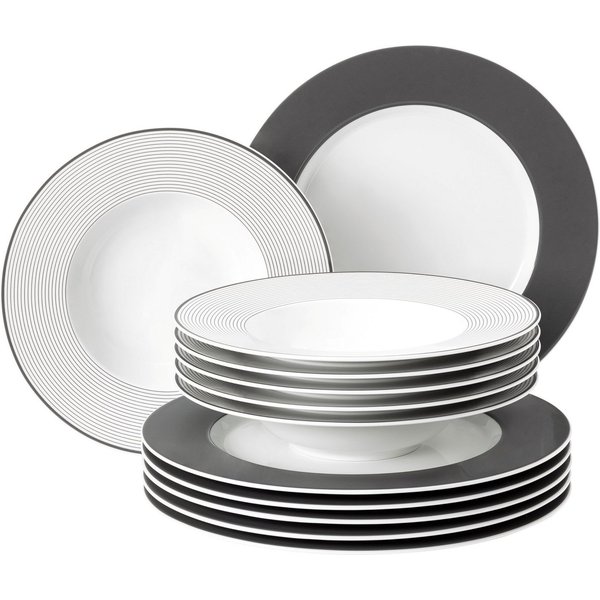 Seltmann Weiden Tafelservice Teller Set, Geschirr-Set No Limits Moments (12-tlg), 6 Personen, Porzellan, Suppenteller, Made in Germany, 12 Teile, für 6 Personen