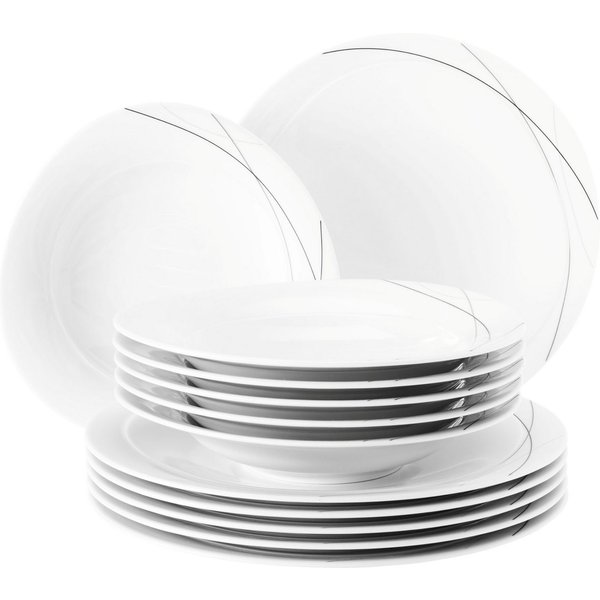 Seltmann Weiden Tafelservice Teller Set, Geschirr-Set Trio Highline (12-tlg), 6 Personen, Porzellan, Suppenteller, Made in Germany, 12 Teile, für 6 Personen