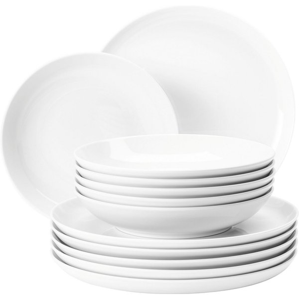 Seltmann Weiden Tafelservice Teller Set, Geschirr-Set Lido (12-tlg), 6 Personen, Porzellan, Geschirr, Teller 12 Teile, für 6 Personen, Made in Germany