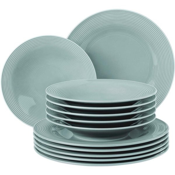 Seltmann Weiden Tafelservice Teller Set, Geschirr-Set Beat (12-tlg), 6 Personen, Porzellan, mit Rillendekor, 12 Teile, für 6 Personen