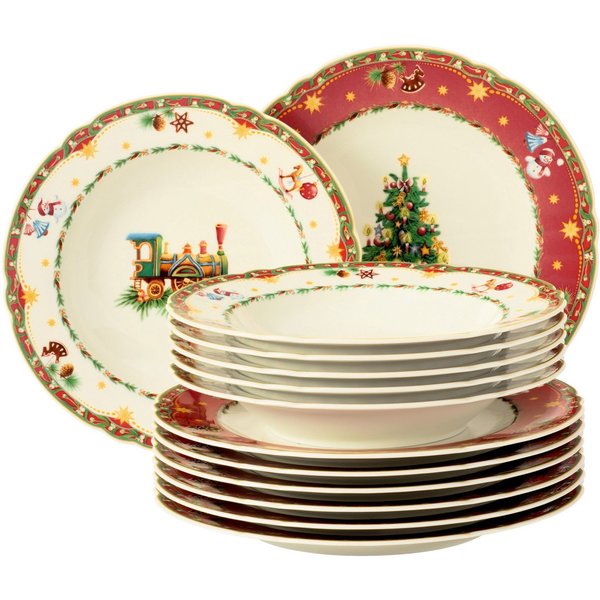 Seltmann Weiden Tafelservice Teller Set Weihnachten, Advent, Geschirr-Set Marie-Luise (12-tlg), 6 Personen, Porzellan, mit weihnachtlichem Dekor, Made in German