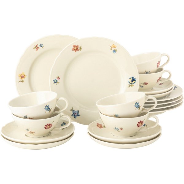 Seltmann Weiden Teeservice Geschirr-Set, 18 Teile, Marieluise Blütenmeer (18-tlg), 6 Personen, Porzellan, Teetassen, Teller, Untertassen, Made in Germany 18 Tei