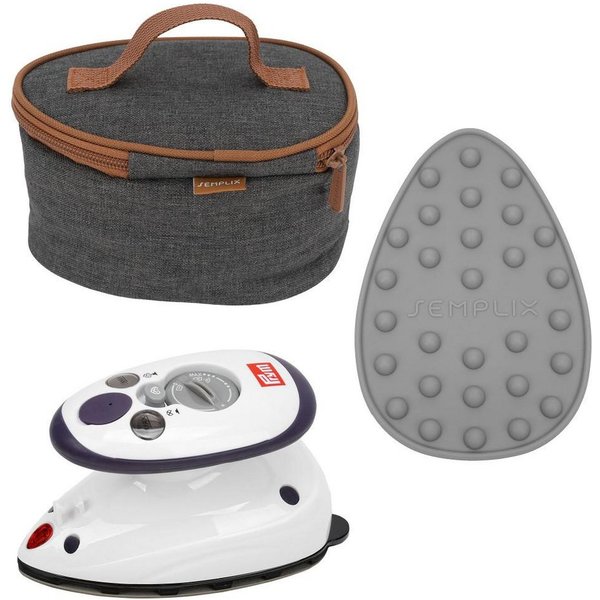 Semplix Dampfbügeleisen - Set Reisebügeleisen + Tasche + Silikonablage anthrazit/braun/grau, 343 W