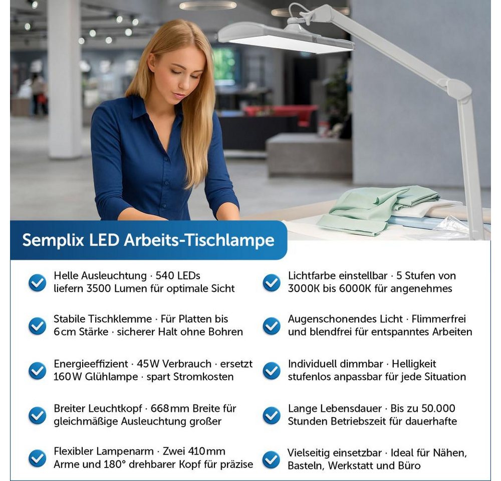 Semplix LED Arbeitslicht Arbeits-Tischlampe 540 LED dimmbar Tischklemme, dimmbar – Bild 2 von 5