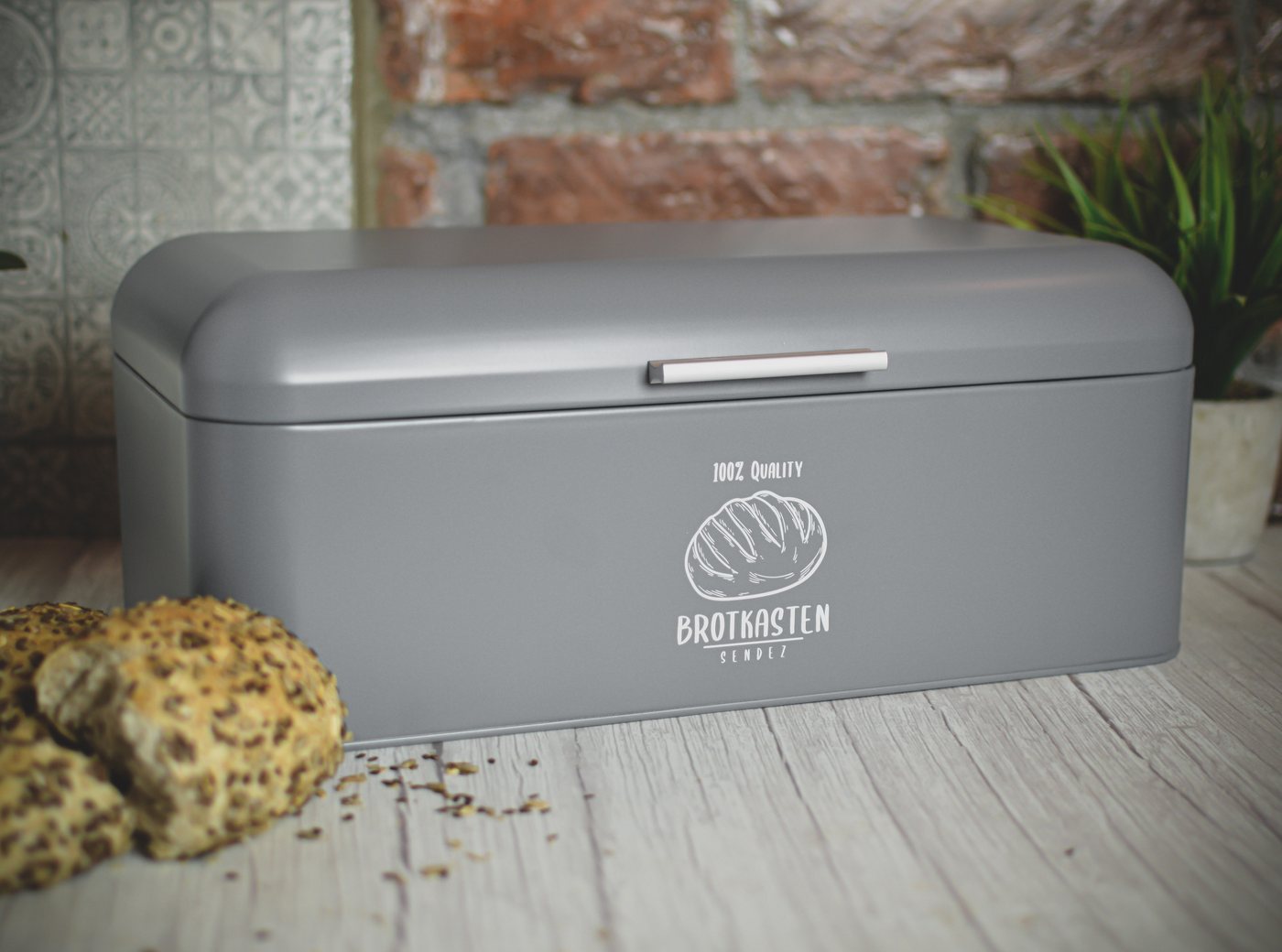 Sendez Brotkasten aus Metall mit Klappdeckel Rollbrotkasten Brotbehälter Brotbox, Metall, (Brotkasten), Brotkasten – Bild 2 von 4