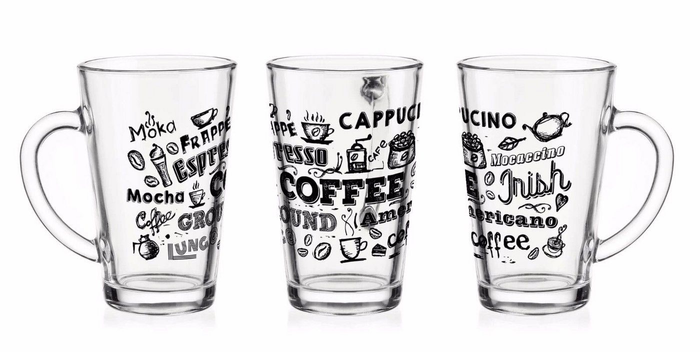 Sendez Gläser-Set 6 Latte Macchiato Gläser 300ml mit Kaffee-Aufdruck, 6-tlg., Glas – Bild 2 von 5