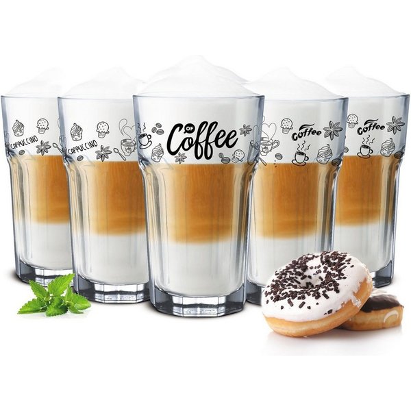Sendez Latte-Macchiato-Glas 6 Kaffeegläser 300ml Latte Macchiato Gläser Cocktailgläser Caipirinha, Mit Löffel