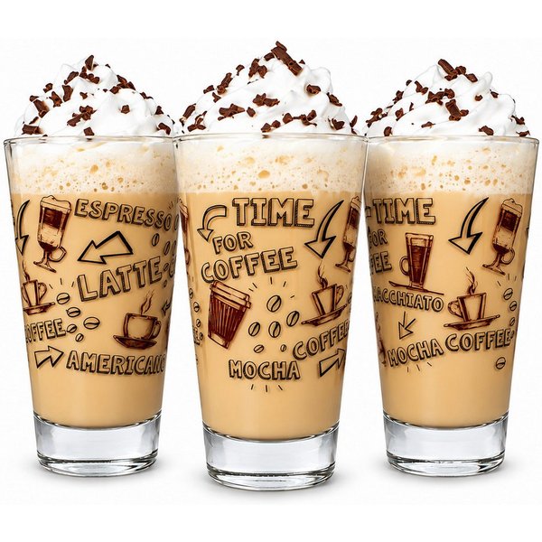 Sendez Latte-Macchiato-Glas 6 Latte Macchiato Gläser 310ml Kaffeegläser Teegläser, Aufdruck-Bunt