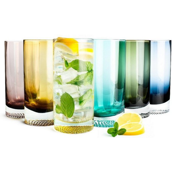 Sendez Longdrinkglas 6 Bunte Longdrinkgläser 340ml Saftgläser Cocktailgläser, 6-tlg., Glas