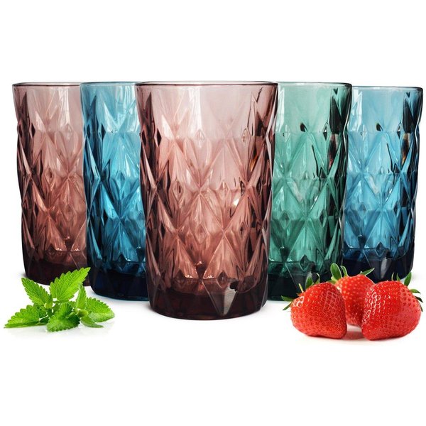 Sendez Longdrinkglas 6 Bunte Trinkgläser 350ml Wassergläser Longdrinkgläser Cocktailgläser, Glas