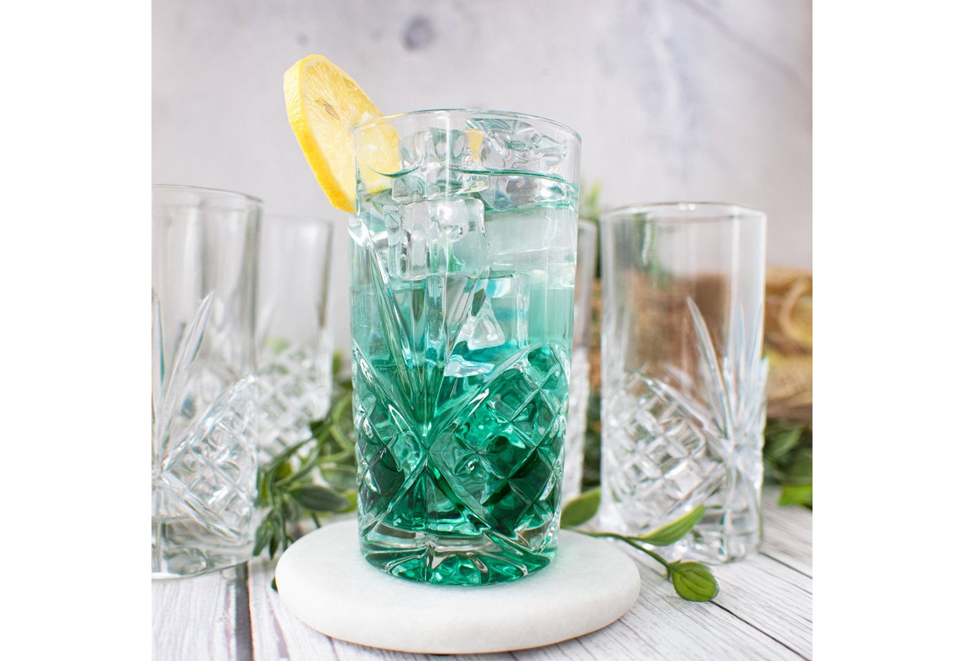 Sendez Longdrinkglas 6 Longdrinkgläser 300ml mit Relief Trinkgläser Cocktailgläser, 6-tlg., Glas – Bild 2 von 5