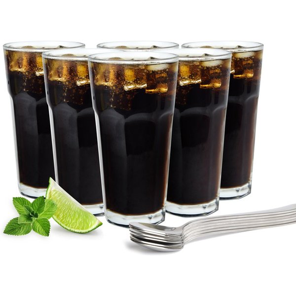 Sendez Longdrinkglas 6 Longdrinkgläser 425ml Caipirinha Gläser Kaffeegläser Cocktailgläser, Mit Löffeln