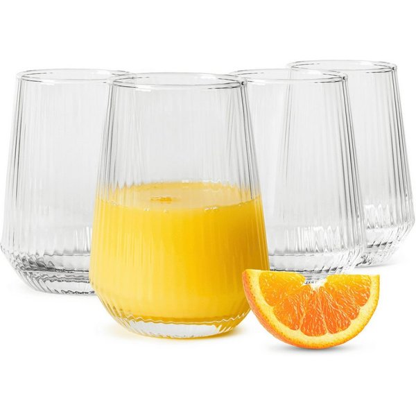 Sendez Longdrinkglas 6er Set 400 ml geriffelt Glas Wassergläser Saftgläser, 6-tlg., Glas